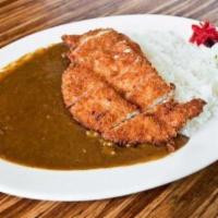Chicken Katsu Curry · Chicken cutlet served with curry sauce, steamed rice, and house special pickle.