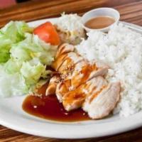 Chicken Teriyaki Lunch Set · Grilled chicken served with teriyaki sauce, salad, mini-appetizers, steamed rice, and miso s...
