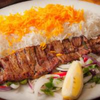 Barg · Exquisite Persian flavored filet mignon beded on white saffron basmati rice and grilled toma...