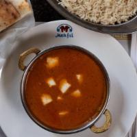 Shahi Paneer · Home made cottage cheese cubes cooked in a smooth curry with saffron in base gravy of yellow...
