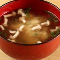 White Miso Soup · Tofu, green onion and seasonal mushrooms.