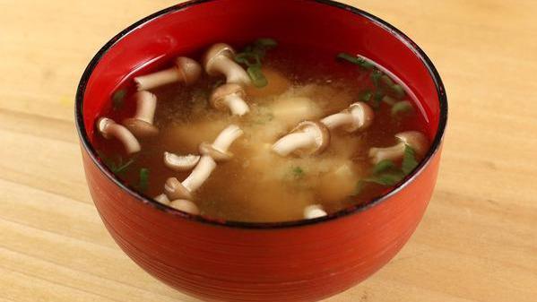 White Miso Soup · Tofu, green onion and seasonal mushrooms.