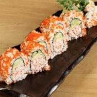 Dungeness Crab California Roll · Dungeness crab, avocado, cucumber and tobiko.