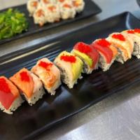 Combo B · 2 rolls! Choose rainbow roll, dragon roll or caterpillar roll.  Also spicy tuna roll (6 pcs)...
