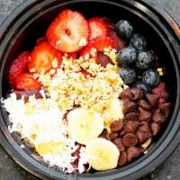Acai Bowl · Choose 1 or all fruits; blueberries, strawberries or banana for your bowl.  Unlimited toppin...