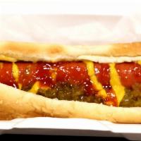 Hot Dogs · 3 different styles of hot dog!  The Classic, the Chimi Dog (chili + cheese) and Genki Dog (C...