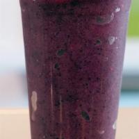 Purple Monster Smoothie · Strawberry, blueberries, guava, banana, ginger.