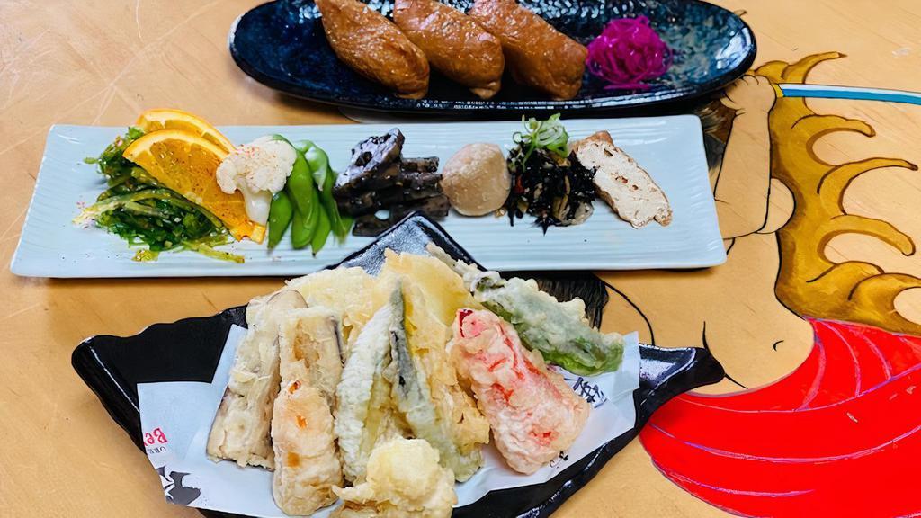 Vegan Bento Box · Come with 6 small side dishes
Vegetable Tempura and 3pcs Inari Sushi

Miso Soup for $2.50
