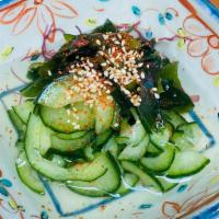 Wakame Cucumber Sunomono · Wakame seaweed and thin sliced cucumber with sunomono vinegar