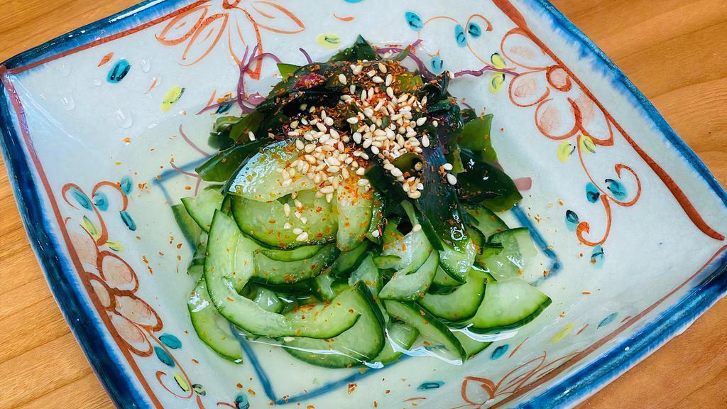 Wakame Cucumber Sunomono · Wakame seaweed and thin sliced cucumber with sunomono vinegar