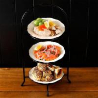 Smoked Fish Tower · Fish dip with trout roe, black, cod, cold smoked salmon with cream cheese, cucumbers, lemon,...