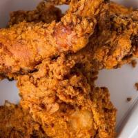 Half Fried Chicken · nice pastured chicken dipped in buttermilk batter and fried crispy (5 pieces). comes with ch...