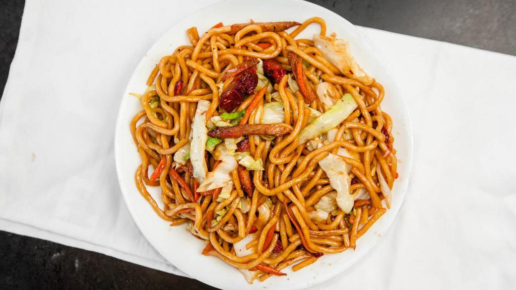 Pork Chow Mein (豬肉炒麵) · Chow mein includes choice of meat with cabbage, celery, and bean sprouts.