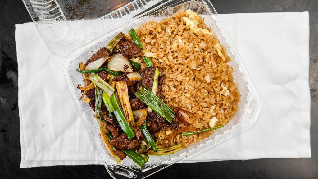 Mongolian Beef ( 蒙古牛肉) · Hot and spicy.


Photo provided is actually a rice plate. Please refer to rice plate section for a meat+rice combo.