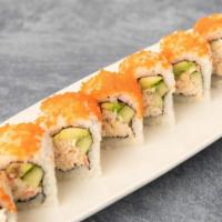 California Roll · Crab mix, avocado, cucumber, topped with masago.
