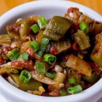 Okra & Tomato Maque Choux · Spicy stew of okra and tomatoes. Vegan, gluten-free