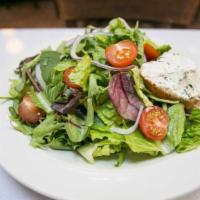 House Salad · Mixed greens, cherry tomatoes, red onion, and creole mustard dressing. Vegetarian, gluten-free