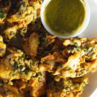 Pakora · All pakoras are dipped in mildly spiced in chic pea batter mixed with garlic, ginger, and sp...