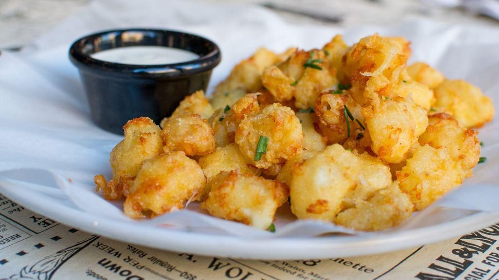 Deep Fried Cheese Curds · Tabasco aioli  and parsley.