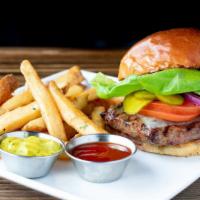 Certified Angus Beef Burger · 1/2lb Angus beef, tri-tip, and brisket • brioche bun • lettuce • tomato • pickle
