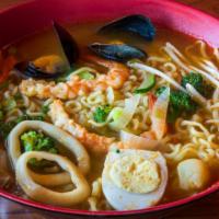 Seafood · Thin wheat flour noodles with house broth, mixed vegetables, egg. Mussels, scallop, shrimp, ...