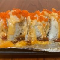 Baked Scallop Roll (8pc) · Baked, crab, avocado on the top scallops, fish eggs and special sauce.