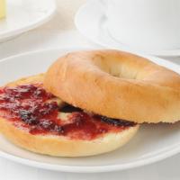 Peanut Butter & Jelly Bagel · Peanut butter and jelly, served on a plain bagel.