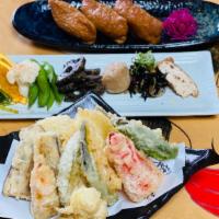 Vegan Bento Box · Assorted Tempura with 6 kinds of small dishes and Inari Sushi