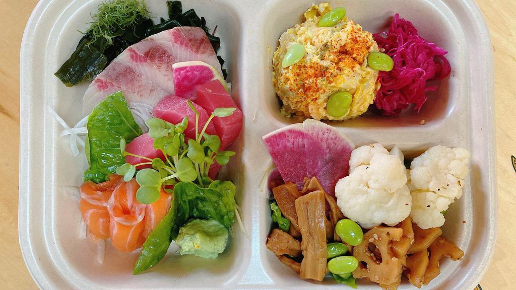 Sashimi Bento Box · Assorted Sashimi with 7 kinds of small dishes and choice of rice