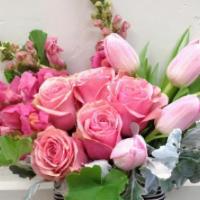 Chic Pink · The Chic Pink arrangement will bring a bright smile to one's face.  Featuring roses,  tulips...