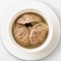 House Beef Soup (Steamed) · A light and delicious steamed beef broth with slices of bone-in short rib.