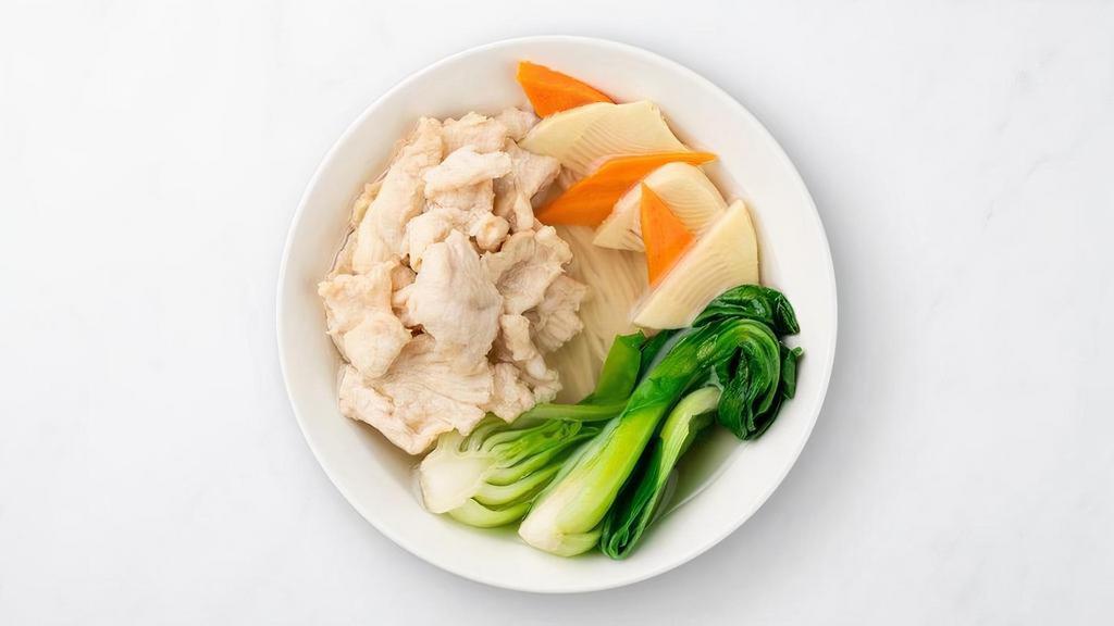 Jidori Chicken Noodle Soup (Boneless) · Our house-made egg noodles in a delicate chicken broth with tender slices of premium Jidori chicken breast. Cooked with bok choy, carrots, and sliced bamboo shoots.