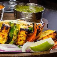 Methi Paneer Tikka · Gluten Free. 4 Cottage cheese, bell pepper, onion marinated in spices and skewered in a clay...