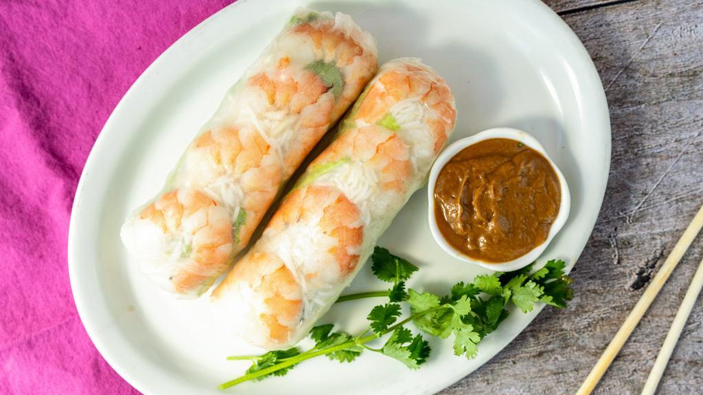 Shrimp spring rolls · Summer shrimp spring rolls (2) serves with house peanut sauce