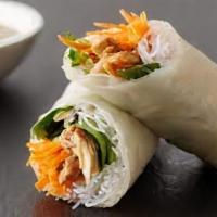 Chicken Spring Rolls · Roasted chicken Summer spring rolls with mix green, carrot & daikon pickles and cucumber
