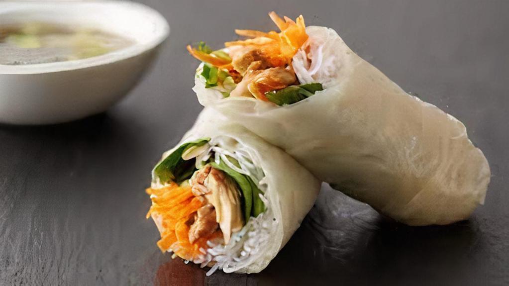 Chicken Spring Rolls · Roasted chicken Summer spring rolls with mix green, carrot & daikon pickles and cucumber