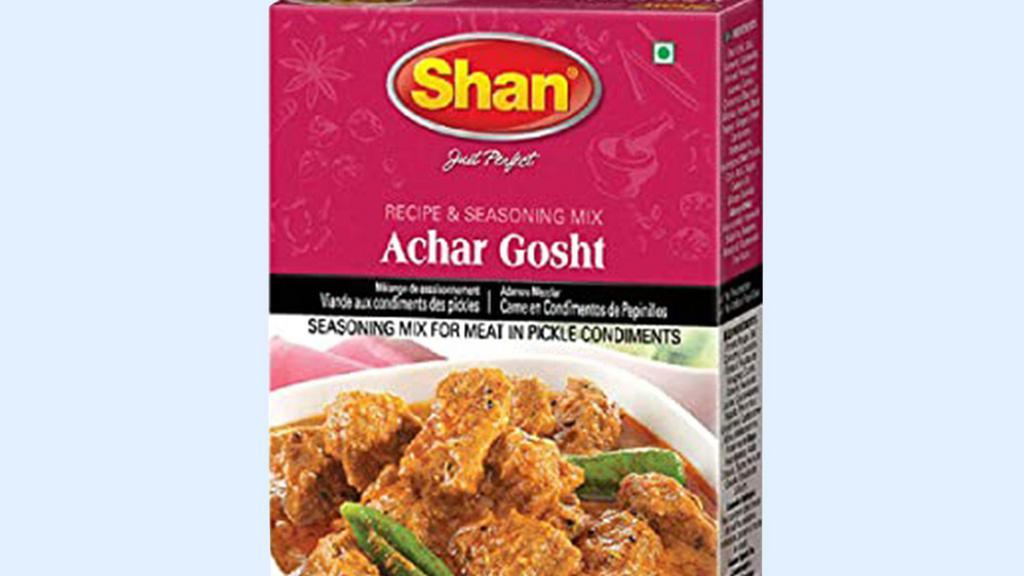 Achar Gosht · (3.5 oz.) Shan Achar Gosht mix helps you recreate the authentic traditional taste of Achar Gosht with its perfect blend of rich, aromatic and tangy spices.