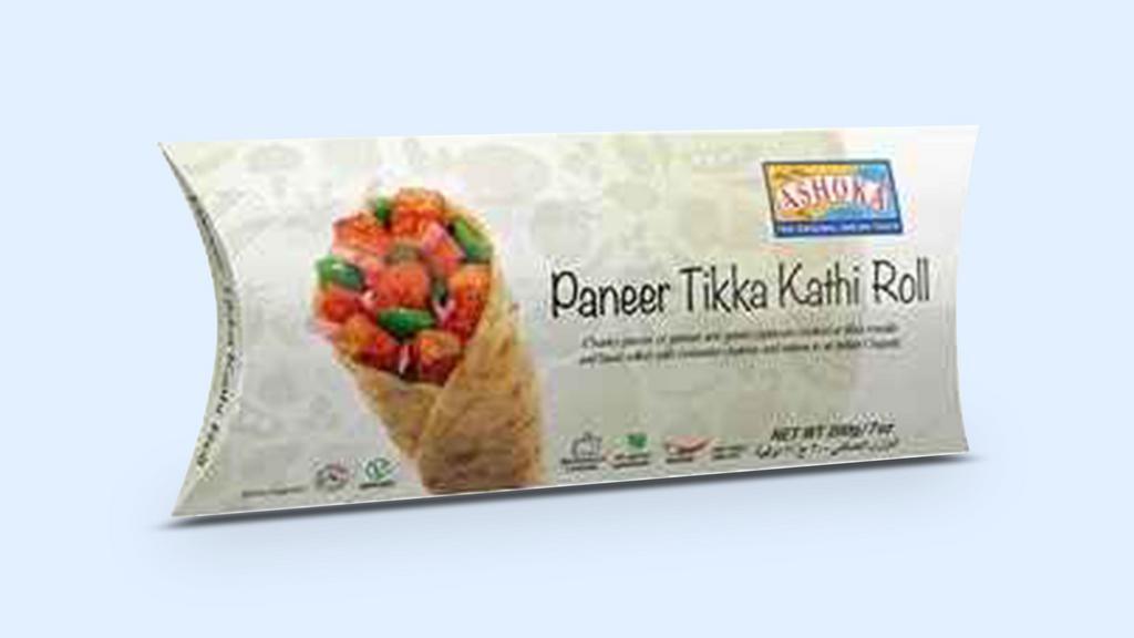 Paneer Kathi Roll · (7 oz.)  Warm, layered parathas filled with spicy paneer, mixed peppers and sweet caramelized onions. Whether you make it for a quick weeknight meal or a leisurely gathering, these kathi rolls are sure to be a hit!