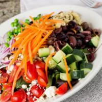 Big Klean Salad · Organic field greens, cucumber, tomato, shaved purple onion, greek olive, carrot, organic pe...
