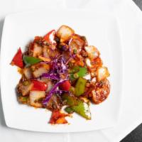 Chicken Chili · Marinated Fried Chicken mixed with bell pepper, onion, spices, demi-glace sauce