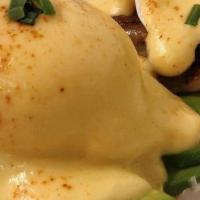 Sausage Benedict · Homemade Whiskey Habanero Sausage Patties, Caramelized Onions, Poached Eggs, English Muffin,...