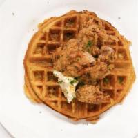 Fried Chicken & Waffle · *Not Your Typical Corn Waffle* and Fried Chicken, Topped with Powdered Sugar and Citrus Whis...