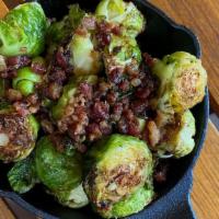Brussel Sprouts · Gluten-free. Pan-roasted with pancetta and reduced balsamic vinegar.