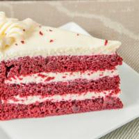 Red Velvet Cake · A red hued chocolate layer cake, filled and iced with a smooth cream cheese frosting, finish...