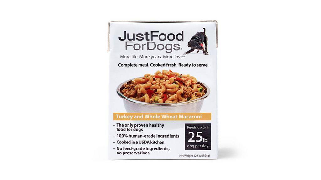 Pantry Fresh Turkey & Whole Wheat Macaroni 12.5 Oz · Not only can dogs eat pasta—they love it, too! Our PantryFresh Turkey & Whole Wheat Macaroni, made with Carolina turkey and pasta sourced in Southern California, is our most cost-effective diet. This fully balanced, nutritious diet is ideal for large-breed dogs, active dogs, or underweight dogs. And thanks to its innovative “Tetra Pak” packaging, every PantryFresh meal can be stored unopened on the shelf for up to two years, making it the perfect option when traveling or boarding your dog. This isn't your typical ground turkey dog food recipe, this is real food for real good dogs.
