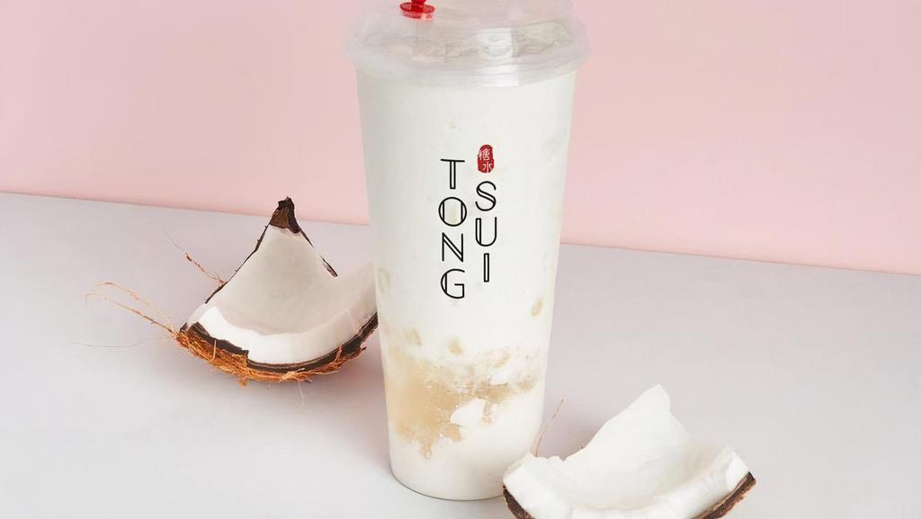 F05 Coconut Ice Bomb 生打椰椰冰 · Vegan. Heartcrafted with 1 whole coconut from Thailand, coconut meat, and crystal boba. Topped with house special toasted coconut flakes.