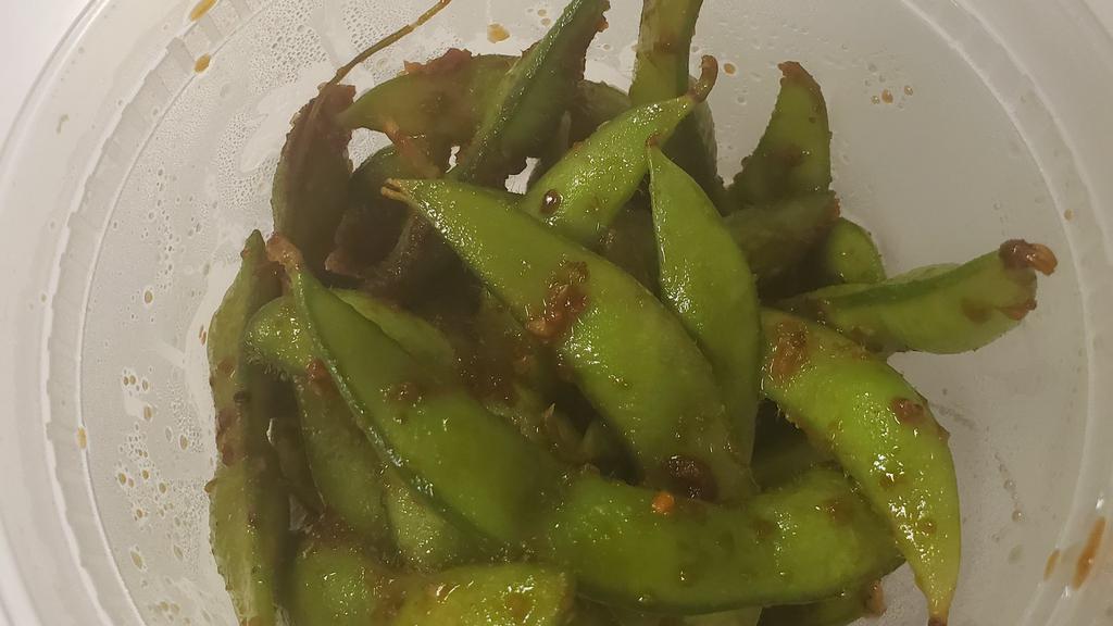 Garlic Edamame Appetizer · Sauteed soybeans in the pod with garlic and soy sauce.