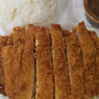 Chicken-Katsu Bento · Breaded and deep fried chicken served with tonkatsu sauce and garlic sauce.