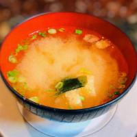 Miso Soup · Japanese soybean paste soup.