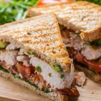 Chicken and Pesto Sandwich · Chef's famous grilled chicken sandwich with pesto sauce, three blends of cheese, lettuce, re...